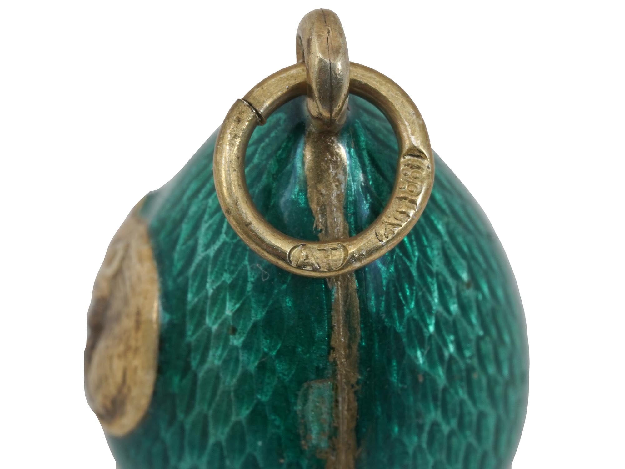 RUSSIAN SILVER GILT GUILLOCHE ENAMEL EGG PENDANT PIC-2